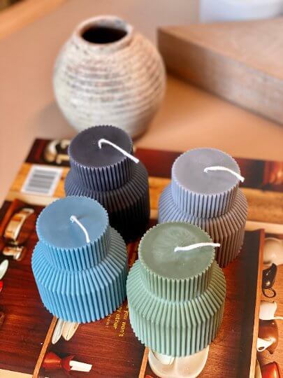 Ribbed Pedestal Pillar Candle – Minimalist Home Décor-4