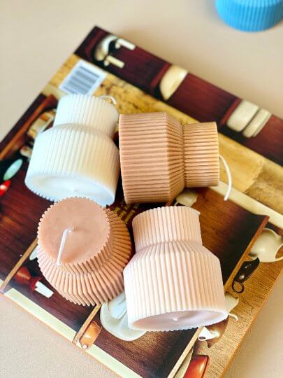 Ribbed Pedestal Pillar Candle – Minimalist Home Décor-1