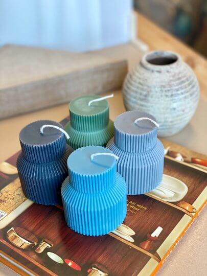 Ribbed Pedestal Pillar Candle – Minimalist Home Décor-3